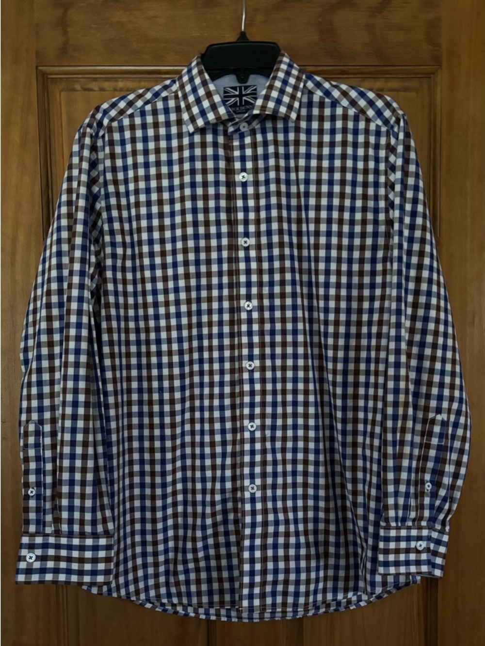Men's Nick Dunn Dress Shirt - Blue, Brown & White Plaid